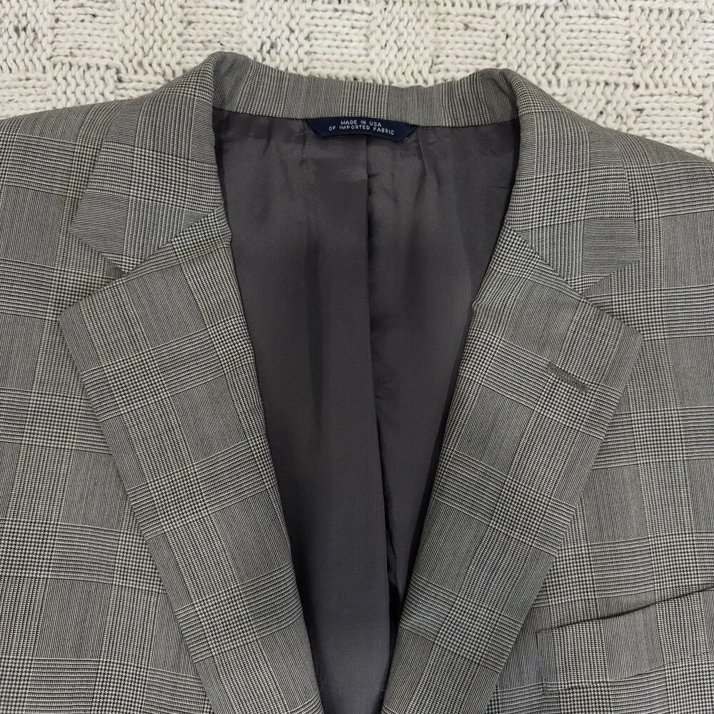 VTG Brooks Brothers Brooksease Wool Blazer Gray Glen Plaid USA Read Measurements